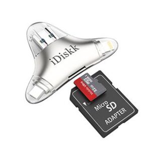 Idiskk SD and Micro SD card reader to Lightning, Micro and USB